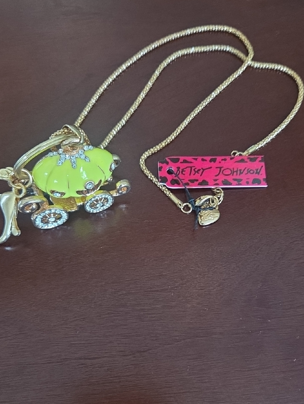 Betsey Johnson Lime Yellow Enamel Carriage Pendant Necklace